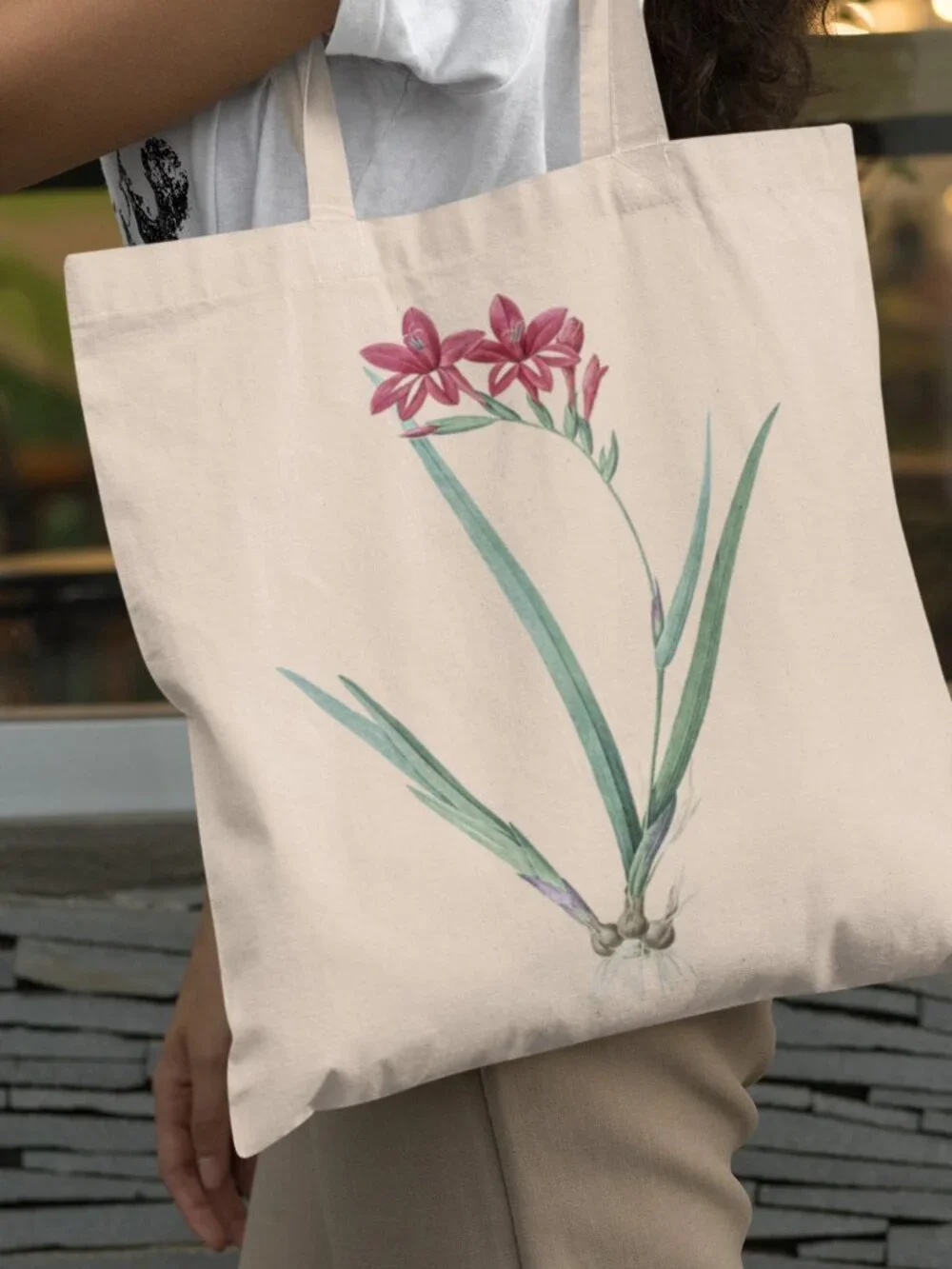 Cardinal Gladiolus Vintage Floral Print Graphic Canvas Tote Bag
